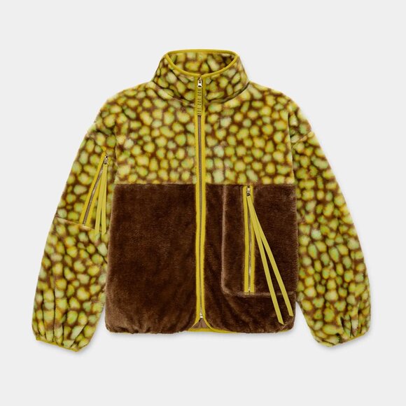 UGG~Women's Marlene Sherpa Print Faux Fur Jacket~ CHARTREUSE NEW WITH TAG SZ XS - Picture 1 of 8